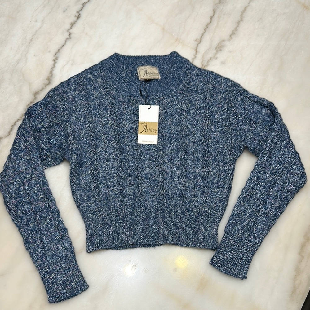 Ashley By 26 International • Blue Crew Neck Sweater Chunky Knit Cropped - M